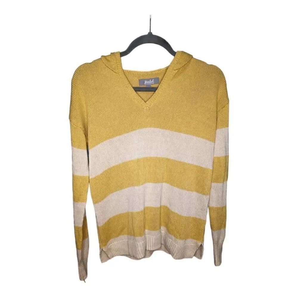 Marled Yellow and Beige Woven Long Sleeves Hoodie Women's Size Extra Small